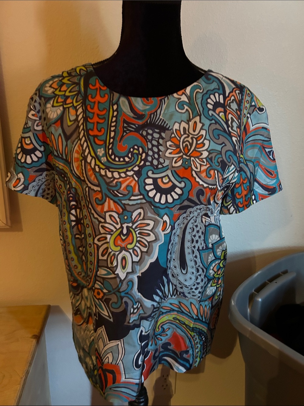 J. Crew Paisley Short Sleeve Tee in Teal, Orange & Navy